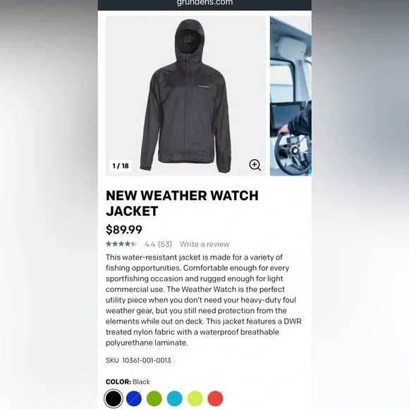 NWT Grundens Black Men’s Small Fishing Jacket, waterproof! - Picture 4 of 8